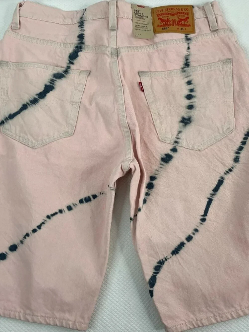 Levis Mens 569 Denim Shorts Jorts Size 31 Pink Blue Tie Dye Loose Straight